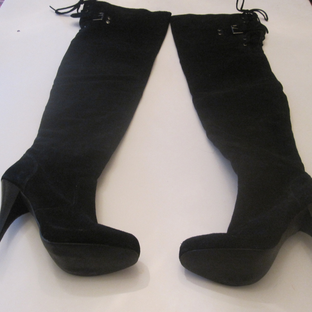 Steve Madden Black Suede Hi-rise Boots Size 7M